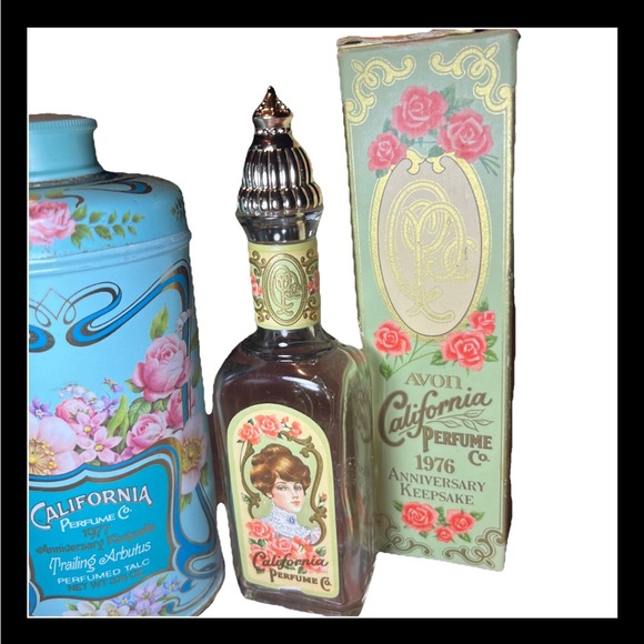 Vintage Avon California Perfume Co. 1976 Perfume Bottle & 1977 Talc Tin EMPTY - Picture 4 of 9